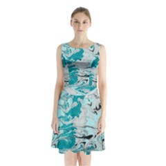 Fluid Turquoise Sleeveless Waist Tie Chiffon Dress