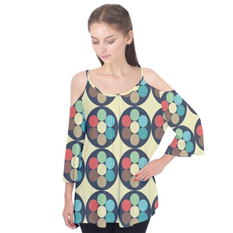 Circles Round Pattern Sphere Ball Flutter Sleeve T-shirt by Sabxi