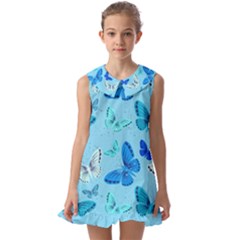 Butterflies Insect Pattern Nature Kids  Pilgrim Collar Ruffle Hem Dress