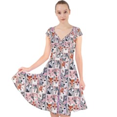 Foxs Cap Sleeve Front Wrap Midi Dress