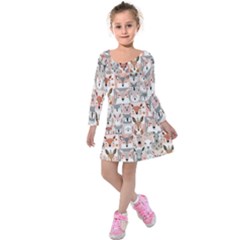Mix Animal Faces Kids  Long Sleeve Velvet Dress