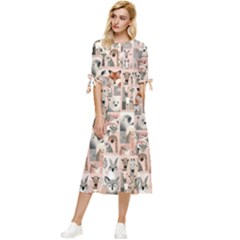 Mix Animals Bow Sleeve Chiffon Midi Dress