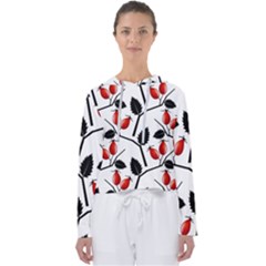 Rose Hip Pattern Branches Autumn Women s Slouchy Sweat