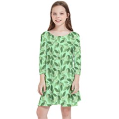 Leaves Pattern Texture Seamless Kids  Quarter Sleeve Skater Dress