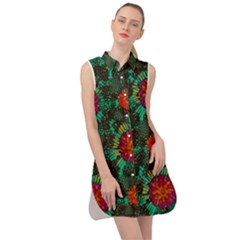 Mid Century Retro Floral 1970s 1960s Pattern 72 Sleeveless Shirt Dress by violetheavensky