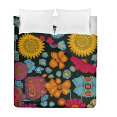 Mid Century Retro Floral 1970s 1960s Pattern 77 Duvet Cover Double Side (full/ Double Size) by violetheavensky