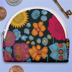 Mid Century Retro Floral 1970s 1960s Pattern 77 Horseshoe Style Canvas Pouch