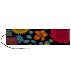 Mid Century Retro Floral 1970s 1960s Pattern 77 Roll Up Canvas Pencil Holder (l)