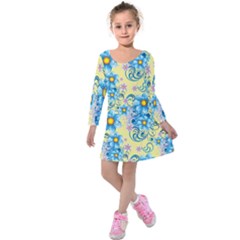 Flowers Bloom Blossom Petals Plant Kids  Long Sleeve Velvet Dress