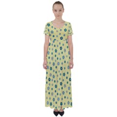 Flowers Bloom Blossom Petals Flora High Waist Short Sleeve Maxi Dress