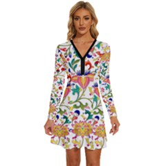 Owenjones Chinese 02 Bright-001 Long Sleeve Deep V Mini Dress 
