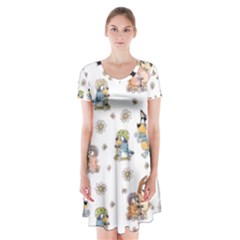 Bluey, Bluey Merch, Bluey Pattern, Bluey Bluey, Bingo, Bluey Design, Bluey Dog Short Sleeve V-neck Flare Dress by avitendut