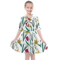 Flowers Bloom Pattern Spring Kids  All Frills Chiffon Dress by Tsamara