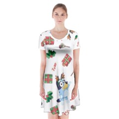 Bluey, Bluey Merch, Bluey Pattern, Bluey Bluey, Bingo, Bluey Design, Bluey Dog Short Sleeve V-neck Flare Dress by avitendut