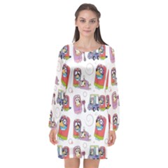 Bluey, Bluey Merch, Bluey Pattern, Bluey Bluey, Bingo, Bluey Design, Bluey Dog Long Sleeve Chiffon Shift Dress 