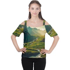 Mountains Trees Forest Cutout Shoulder T-shirt