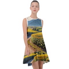 Sunflowers Flowers Nature Frill Swing Dress