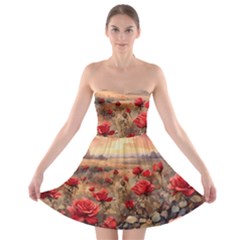 Roses Flower Field Sunset Nature Strapless Bra Top Dress
