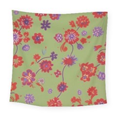 Mid Century Retro Floral 1970s 1960s Pattern 76 Square Tapestry (large)