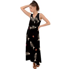 Pattern Design Seamless Fishbone V-neck Chiffon Maxi Dress by Tsamara