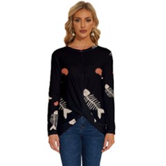 Pattern Design Seamless Fishbone Long Sleeve Crew Neck Pullover Top