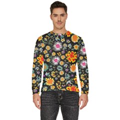 Mid Century Retro Floral 1970s 1960s Pattern 57 Men s Fleece Sweatshirt