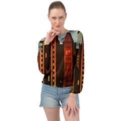 Sci-fi Futuristic Science Fiction City Neon Scene Artistic Technology Machine Fantasy Gothic Town Bu Banded Bottom Chiffon Top by Posterlux