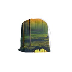 Outdoors Night Moon Full Moon Trees Setting Scene Forest Woods Light Moonlight Nature Wilderness Lan Drawstring Pouch (small) by Posterlux