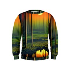 Outdoors Night Moon Full Moon Trees Setting Scene Forest Woods Light Moonlight Nature Wilderness Lan Kids  Sweatshirt