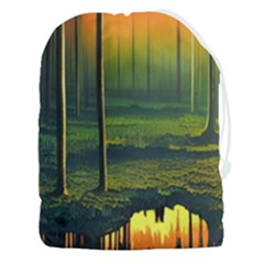 Outdoors Night Moon Full Moon Trees Setting Scene Forest Woods Light Moonlight Nature Wilderness Lan Drawstring Pouch (3xl) by Posterlux