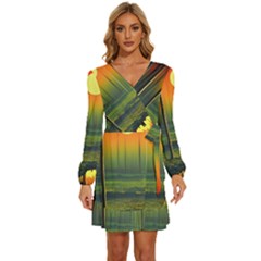 Outdoors Night Moon Full Moon Trees Setting Scene Forest Woods Light Moonlight Nature Wilderness Lan Long Sleeve Waist Tie Ruffle Velvet Dress by Posterlux