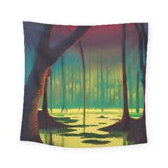 Nature Swamp Water Sunset Spooky Night Reflections Bayou Lake Square Tapestry (small)