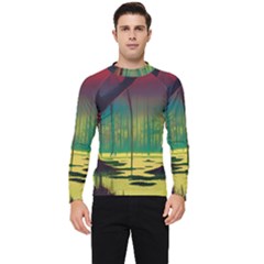 Nature Swamp Water Sunset Spooky Night Reflections Bayou Lake Men s Long Sleeve Rash Guard by Posterlux