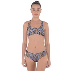 Blue Brown Leopard Criss Cross Bikini Set