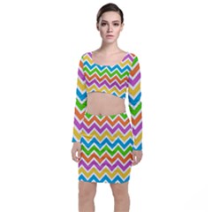 Chevron Pattern Design Texture Long Sleeve Crop Top & Bodycon Skirt Set