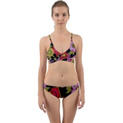 Mid Century Retro Floral 1970s 1960s Pattern 70 Wrap Around Bikini Set