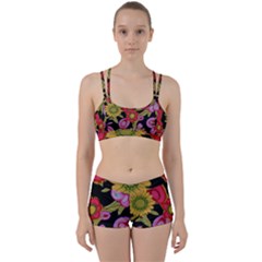 Mid Century Retro Floral 1970s 1960s Pattern 70 Perfect Fit Gym Set by violetheavensky