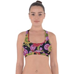 Mid Century Retro Floral 1970s 1960s Pattern 70 Cross Back Hipster Bikini Top 