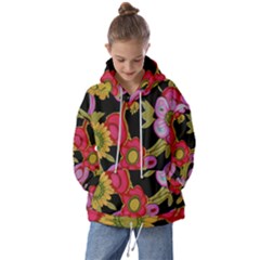 Mid Century Retro Floral 1970s 1960s Pattern 70 Kids  Oversized Hoodie