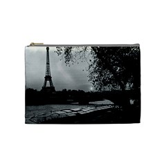 Vintage France Paris Eiffel Tour & Seine At Dusk 1970 Medium Makeup Purse