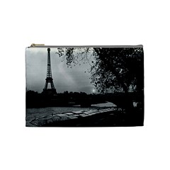 Vintage France Paris Eiffel Tour & Seine At Dusk 1970 Medium Makeup Purse by Vintagephotos