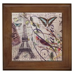Paris Eiffel Tower Vintage Bird Butterfly French Botanical Art Framed Ceramic Tile by chicelegantboutique