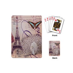 White Peacock Paris Eiffel Tower Vintage Bird Butterfly French Botanical Art Playing Cards (mini) by chicelegantboutique
