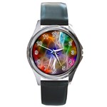 Fractal Fantasy Round Leather Watch (Silver Rim) Front