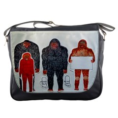 1 Neanderthal & 3 Big Foot,on White, Messenger Bag by creationtruth