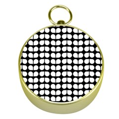 Black And White Leaf Pattern Gold Compass by GardenOfOphir
