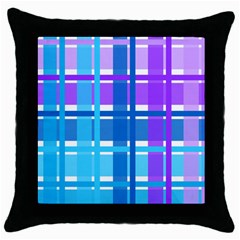 Blue & Purple Gingham Plaid Black Throw Pillow Case by StuffOrSomething