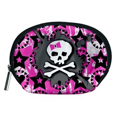 Pink Bow Skull Accessory Pouch (medium) by ArtistRoseanneJones