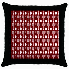 Red And White Kitchen Utensils Pattern Throw Pillow Cases (black) by GardenOfOphir