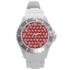Gerbera Daisy Vector Tile Pattern Round Plastic Sport Watch (l) by GardenOfOphir